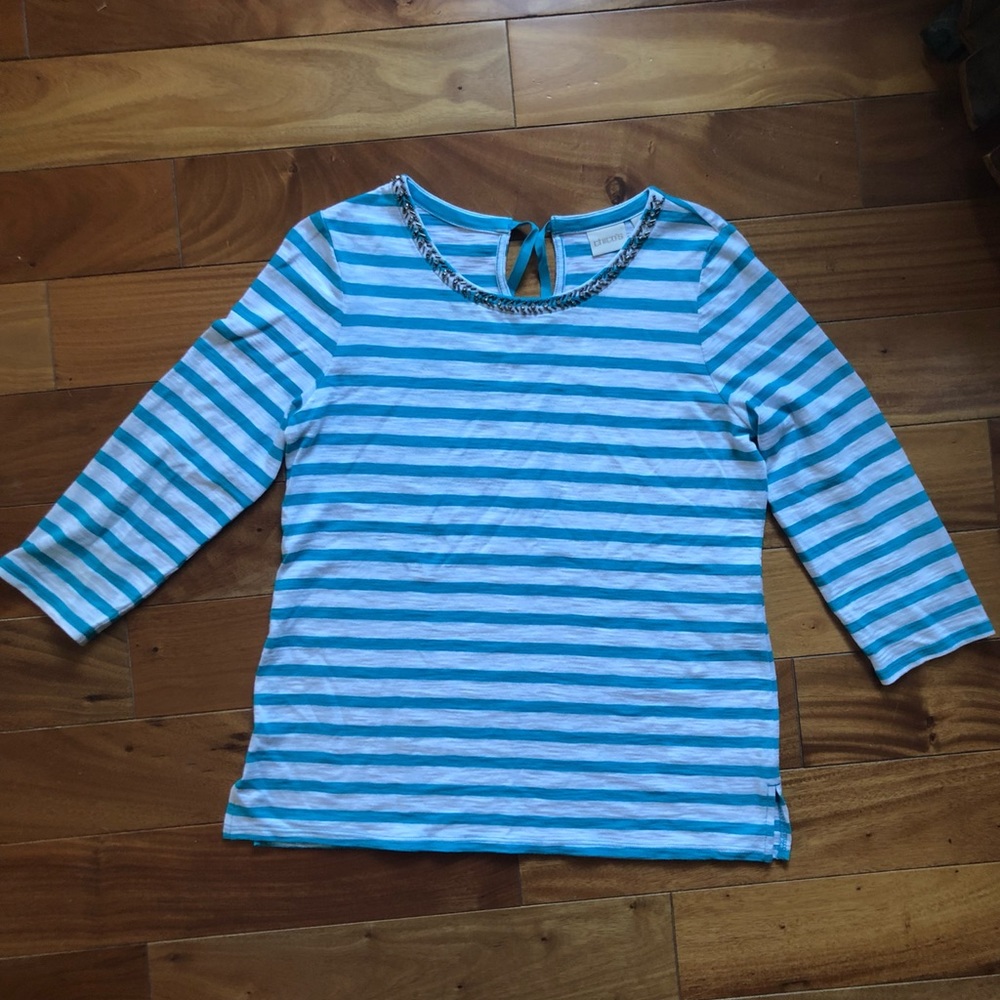 Chico’s 3/4 sleeve turquoise Top. Size 0.